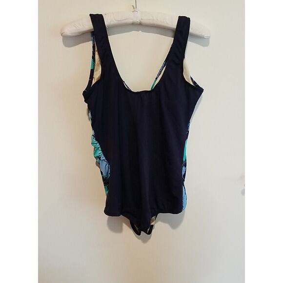 Maxine Of Hollywood Blue Floral Cross Over One Piece Bathing Swimsuit‎ Size 22W - Picture 3 of 7
